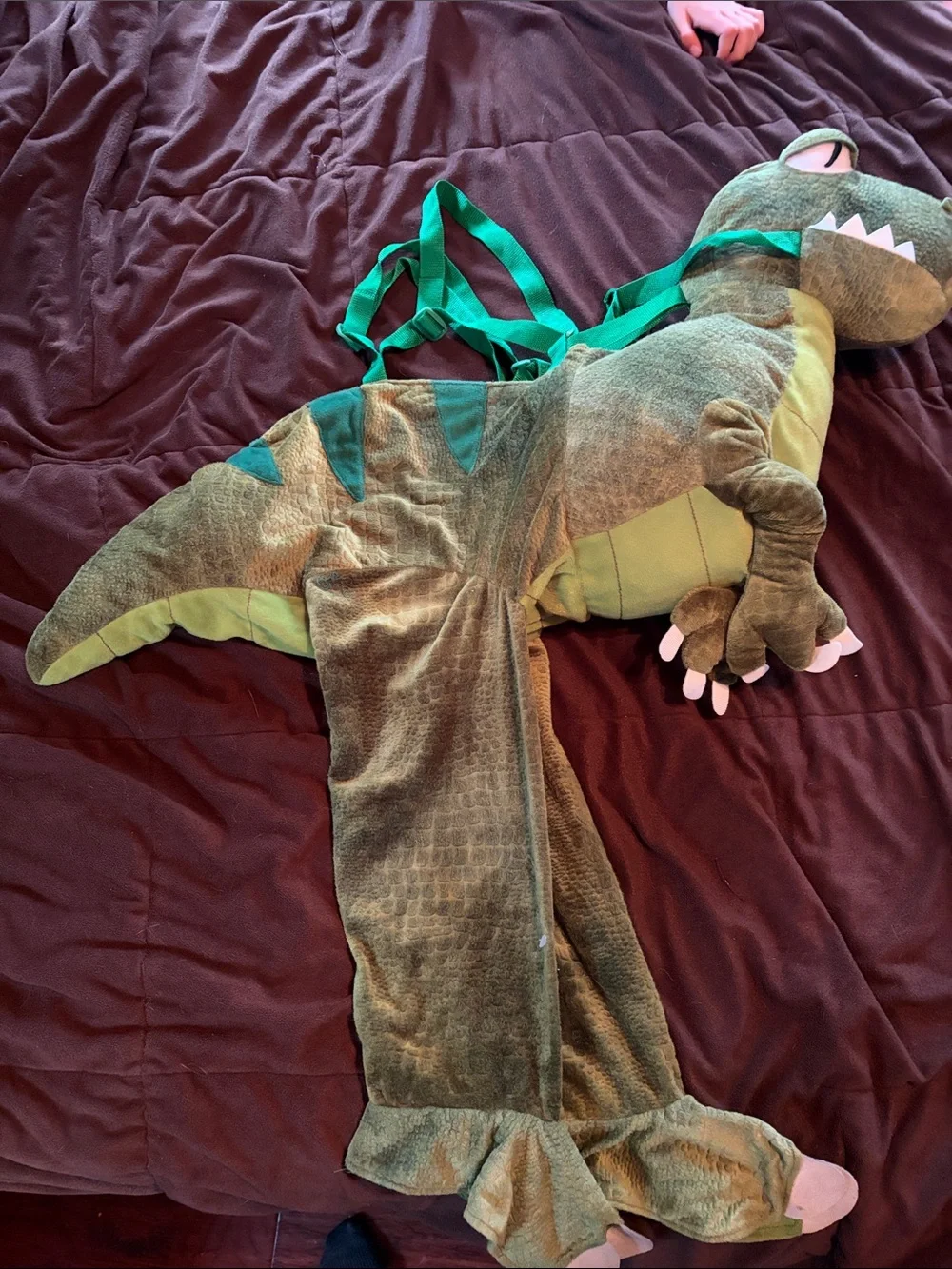 Kids Green Plush Dinosaur Costume with Straps size 3 - 4T